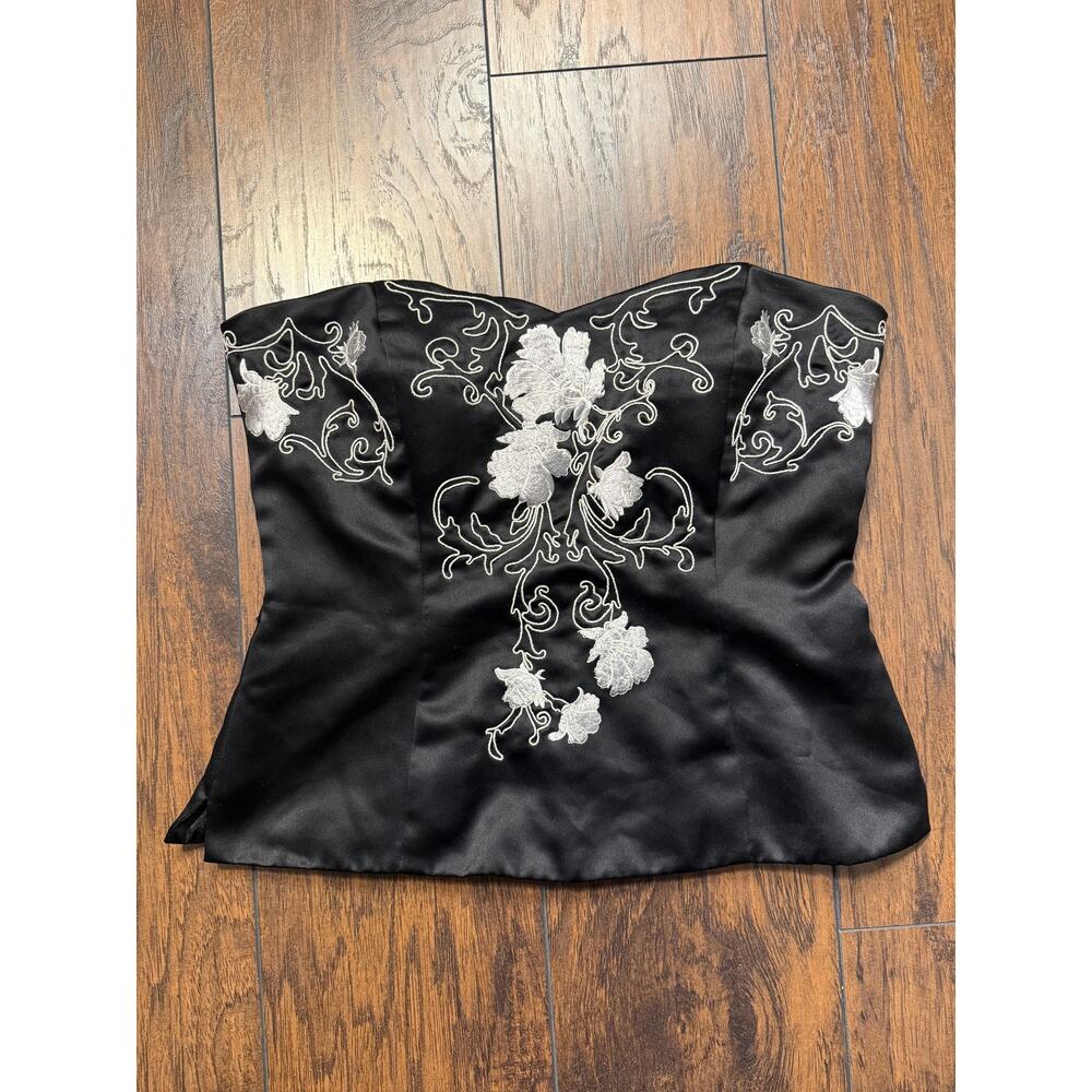White House Black Market Black Embroidered Bustier Top Womens Size 12